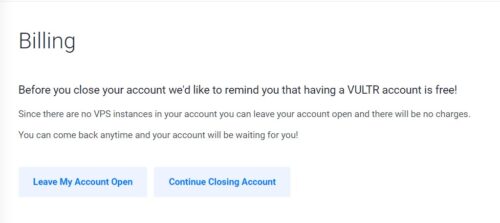Vultr 호스팅 서비스 해지 방법 5단계 8 탈퇴